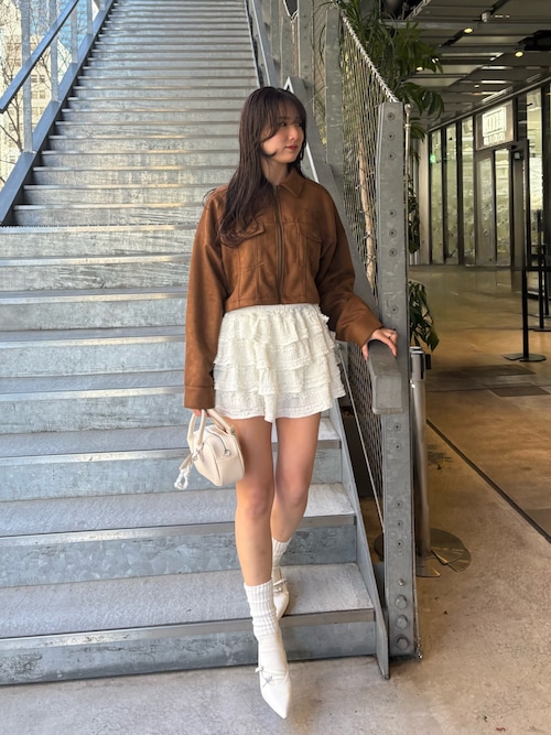 セール】【WEB限定/REVIVAL】胸ロゴショート丈スエードジップブルゾン