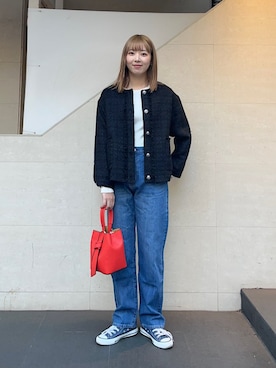 SHIPS any:ノーカラー ツイード ジャケット［NAVY BLUE］を使った人気