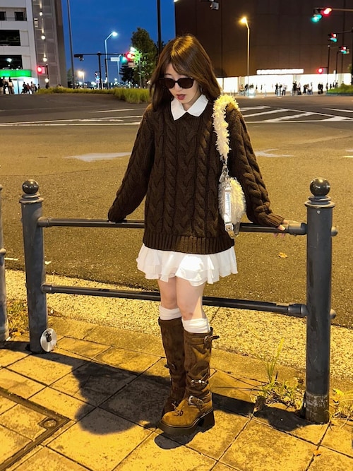 フリルレイヤードケーブルニット（ニット/セーター）｜Olu