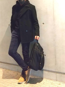 BURBERRY BLACK LABELのピーコートを使ったメンズ人気ファッション