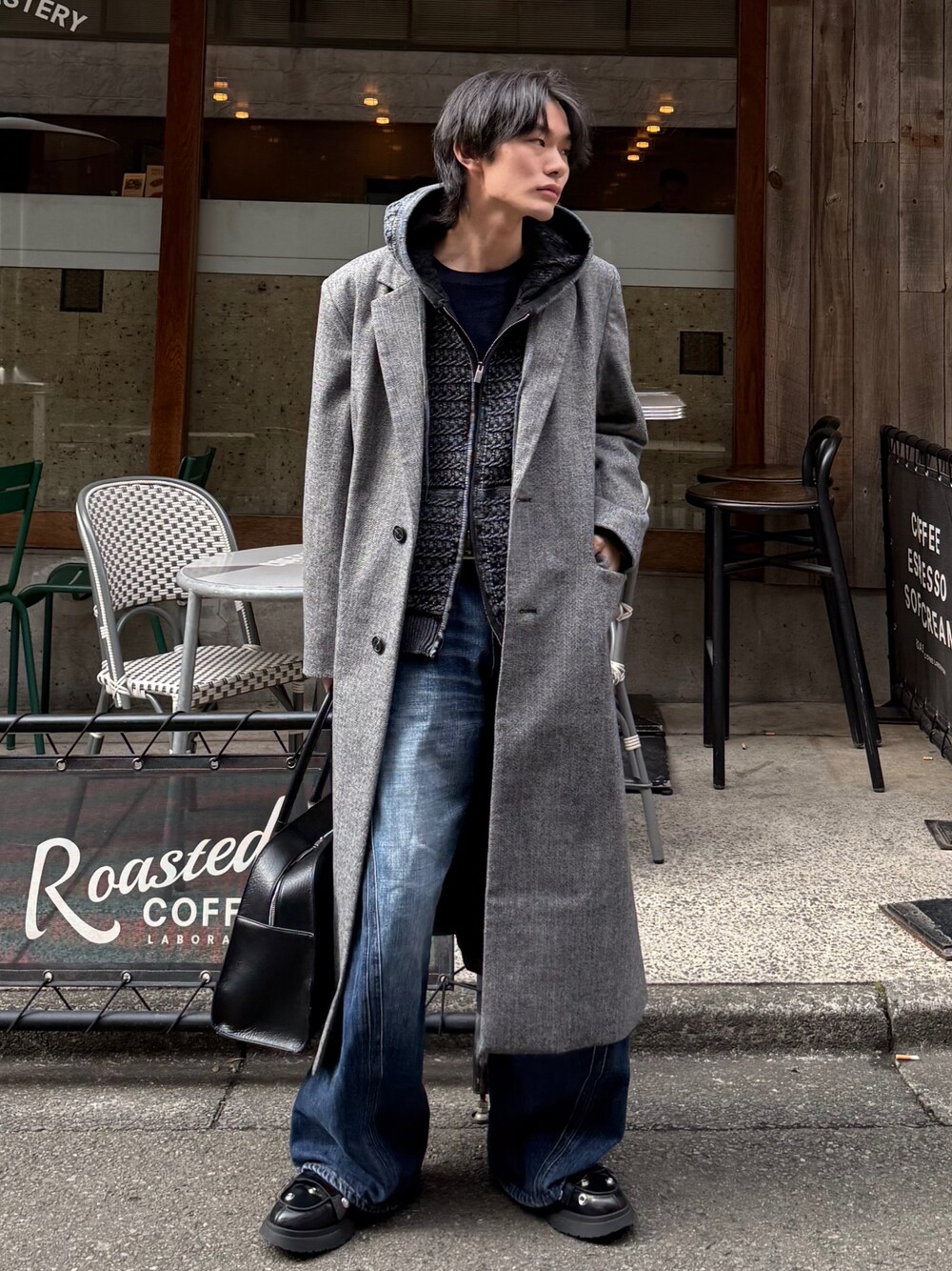 CLEL】Wool Blend Herringbone Tweed Coat / ウールブレンド