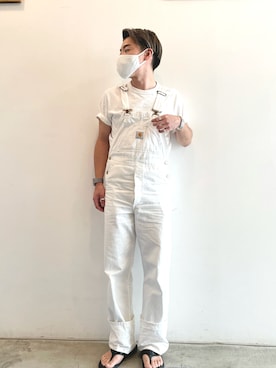 Carharttのサロペット/オーバーオール（ホワイト系）を使ったメンズ