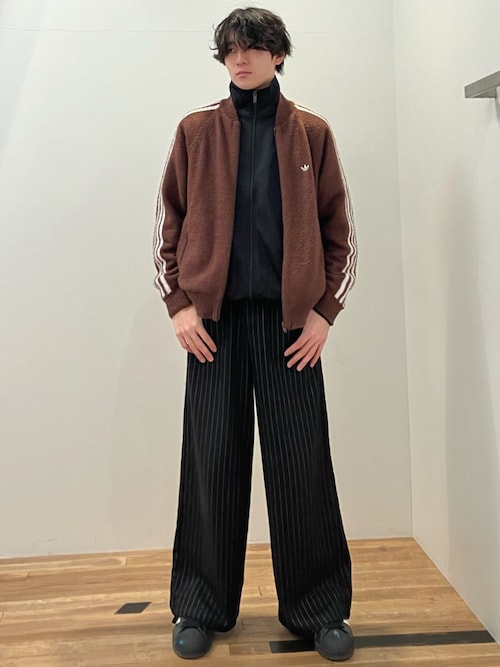 adidas SSTトラックトップ ニットブラウン ジップアップジャージ M