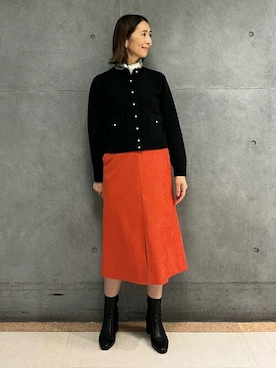 ウールコットンパールコンビ クルーネックカーディガンを使った人気