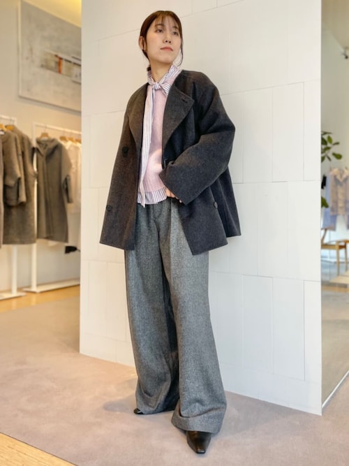 ウールダブルフェイス カラーレス ショートトレンチコート（ノーカラー