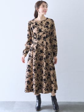 フロッキー花柄ワンピース＜大きいサイズ有＞【Hana服】 通販