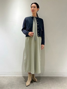 ウールコットンパールコンビ クルーネックカーディガンを使った人気