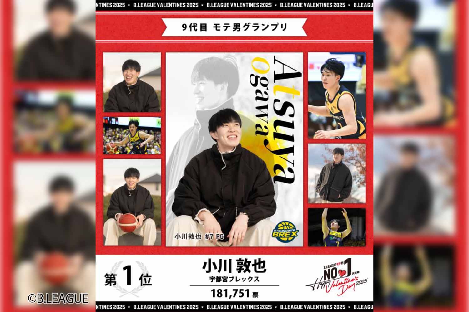 Bリーグ9 代目モテ男 No.1 は宇都宮・小川敦也に決定
