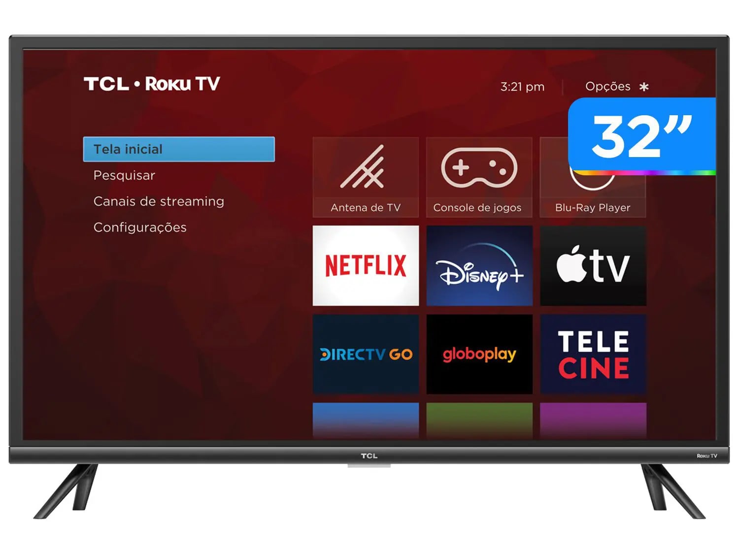 Smart TV TCL com Assistente Virtual LED HD 32RS520 Roku de 32