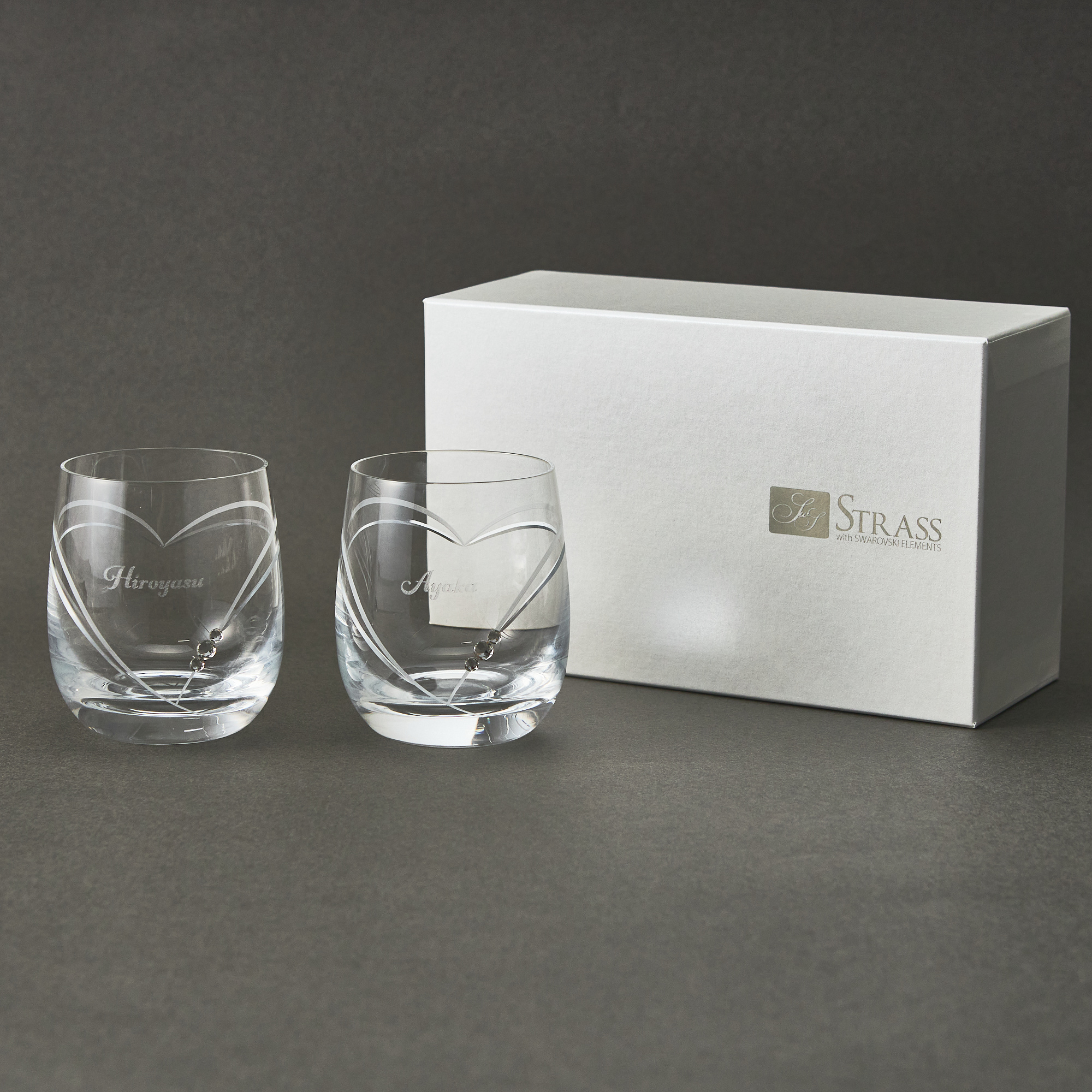 ペア名入れ】クリスタルロックグラス with SWAROVSKI ペア 250ml