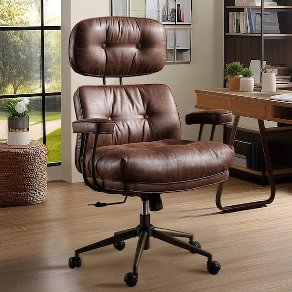 Allwex Kro Suede Swivel Ergonomic Office Task Chair in Dark Brown