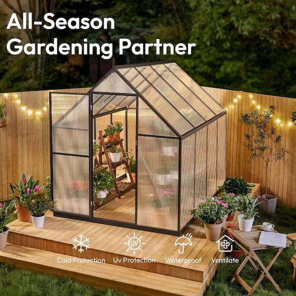 VIWAT 6 ft. W x 7.5 ft. D Greenhouse for Outdoors, Polycarbonate