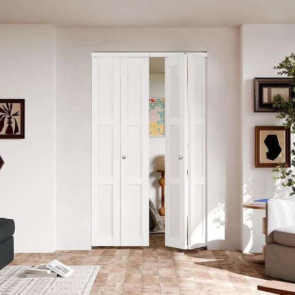 TENONER 48 in. x 80 in. Full-Panel Louver Solid Core White PVC