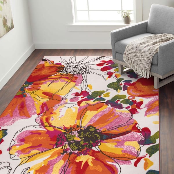 World Rug Gallery Modern Bright Flowers Non-Slip (Non-Skid) Multi