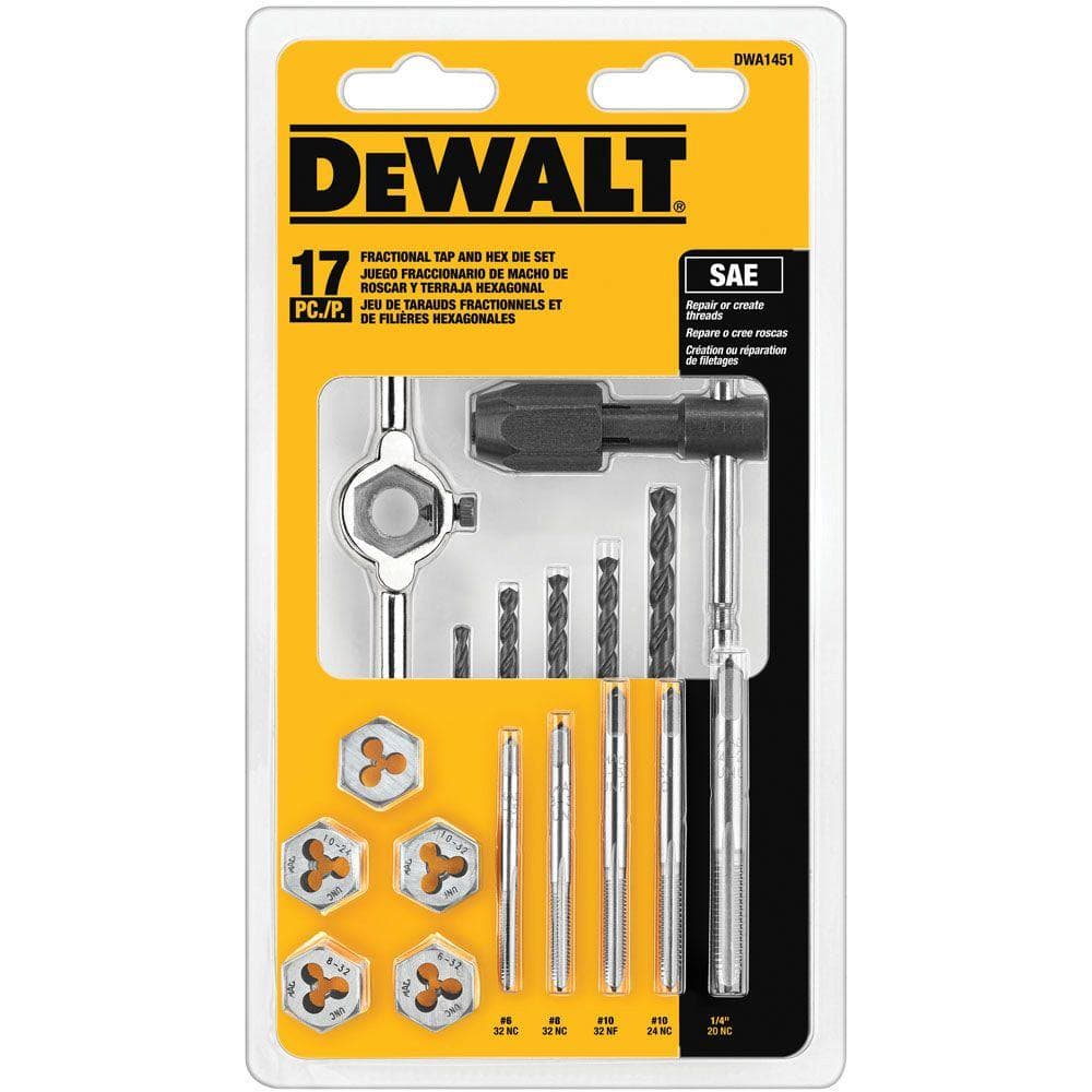 DEWALT Fractional Tap and Die Set (17-Piece) DWA1451 - The Home Depot