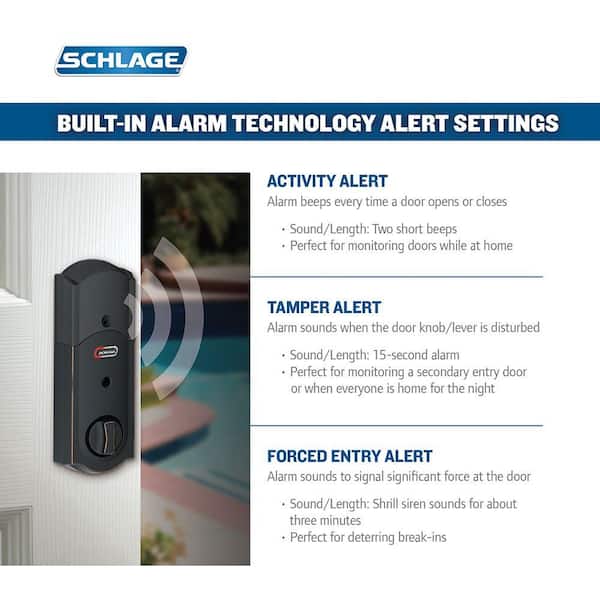 Schlage Camelot Matte Black Electronic Connect Smart Deadbolt with