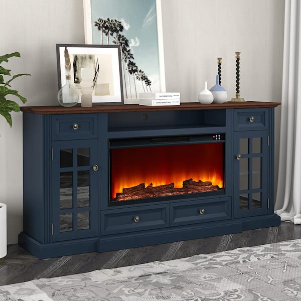 FESTIVO 73 in. Freestanding Electric Fireplace TV Stand in Navy