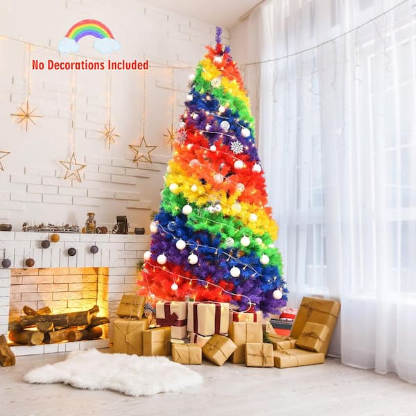 Gymax 7 ft. Colorful Rainbow Hinged Artificial Christmas Tree