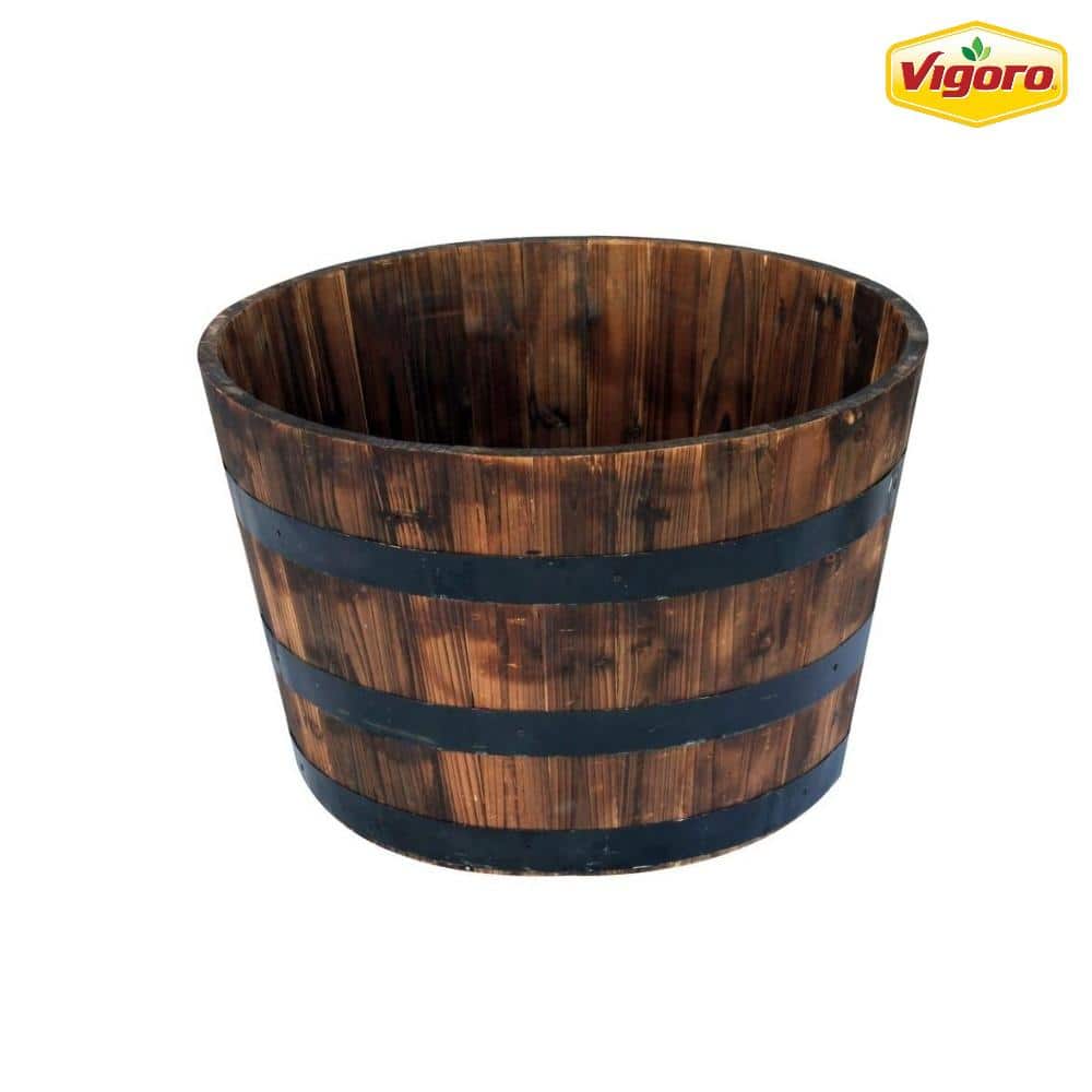 Vigoro Jackson Extra Large Dark Brown Wood Barrel Planter with