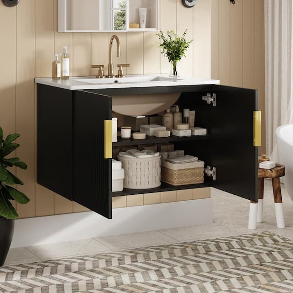 Virubi Floating 30 in. W Single Sink Black Vintage Bath Vanity