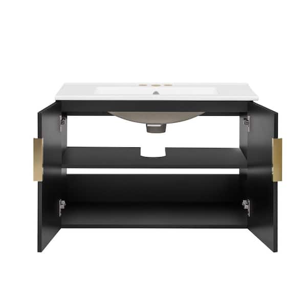 Virubi Floating 30 in. W Single Sink Black Vintage Bath Vanity