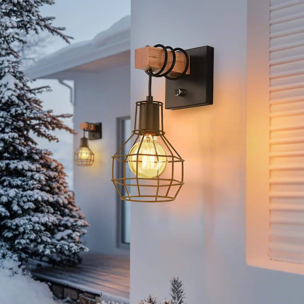 TOZING 8.66 in. 1-Light Vintage Wooden Rustic Dimmable Wall Sconce