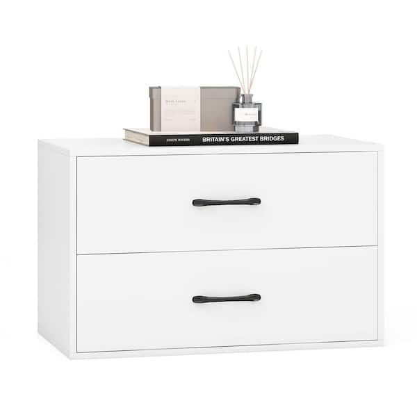 Costway 2-Drawer White Chest of Drawers 12 in. D x 24 in. W x 16