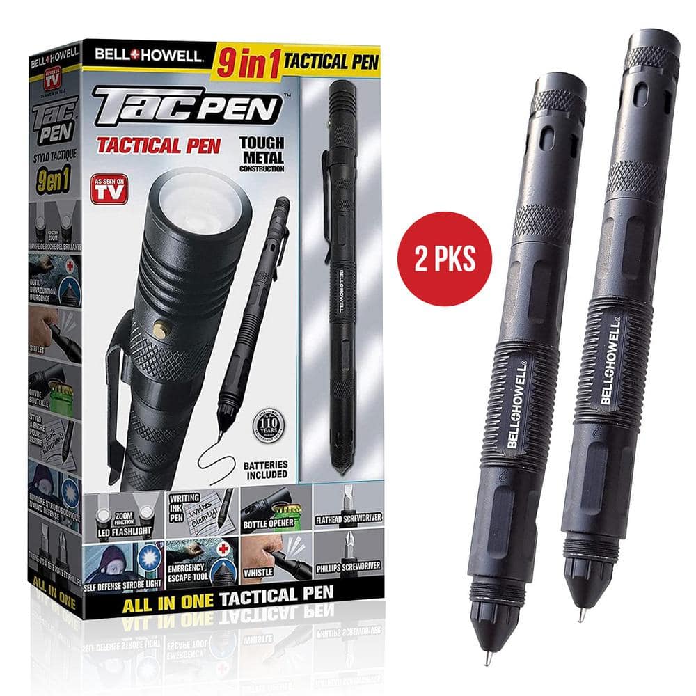 Bell + Howell Tac Pen, 2-PACK, 9 in 1 Aluminum 30 Lumens Tactical