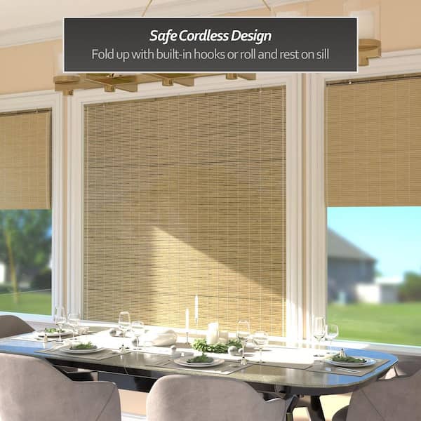 RED LANTERN Oriental Furniture Burnt Bamboo Cordless Window Shade