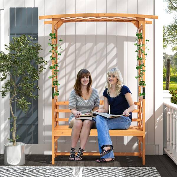 HONEY JOY 79 in. x 63 in. Wood Natural Garden Arbor with Pergola