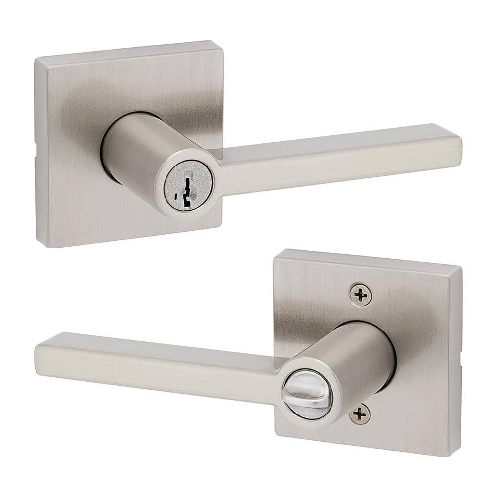 Kwikset Halifax Square Satin Nickel Keyed Entry Door Handle Handle