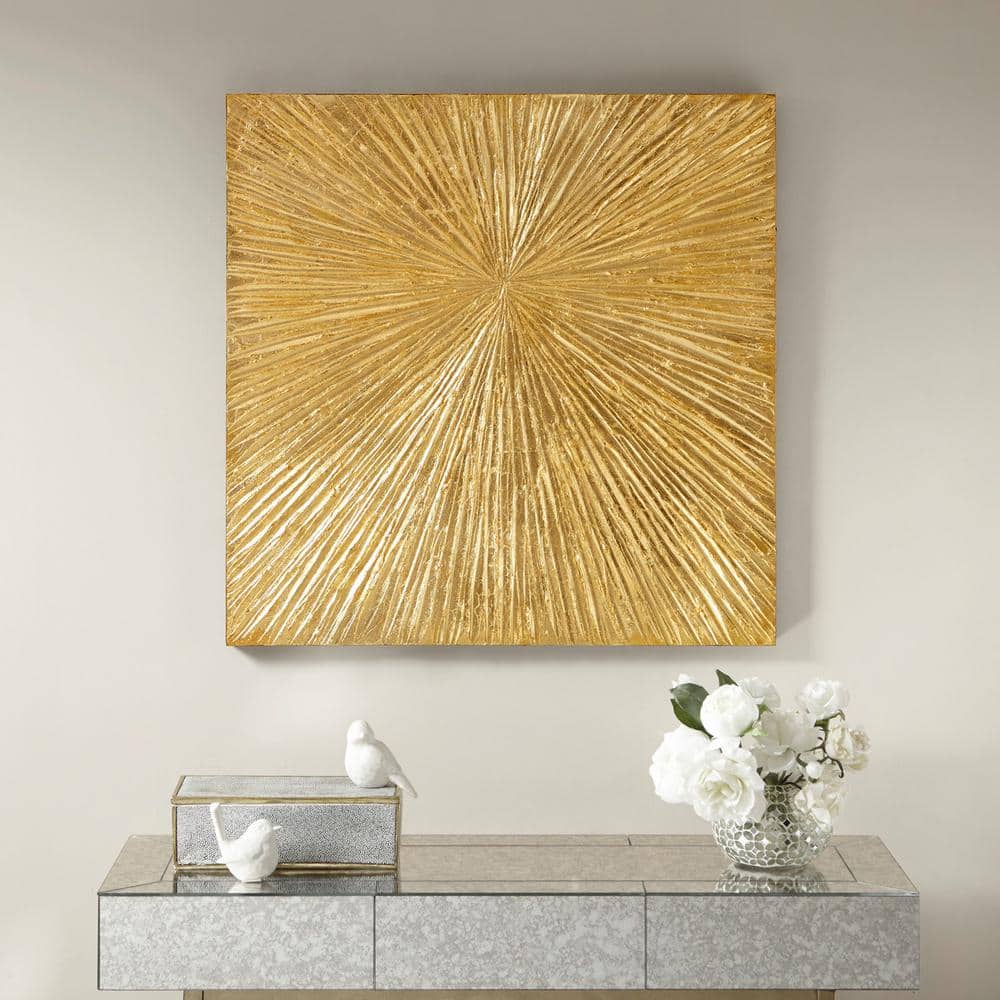 Contemporary Sunburst Unframed Gold Hand Painted Dimensional Resin