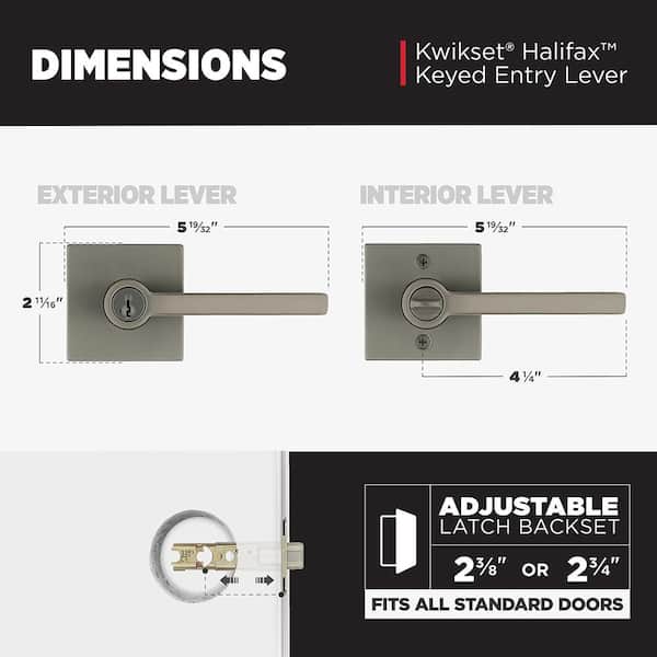 Kwikset Halifax Gunmetal Square Keyed Entry Door Handle featuring