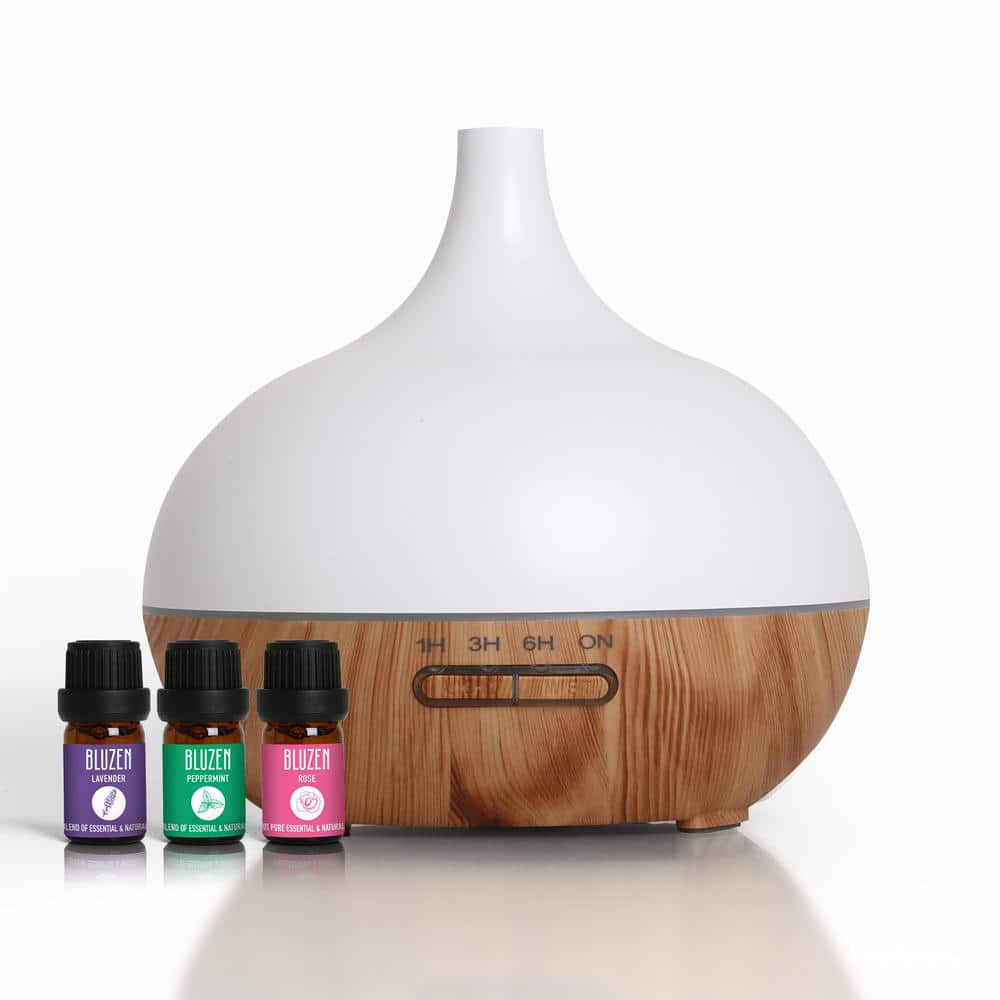 BLUZEN White/Wood Alpine Ultrasonic Diffuser Bundle (3x 5 mL Oil