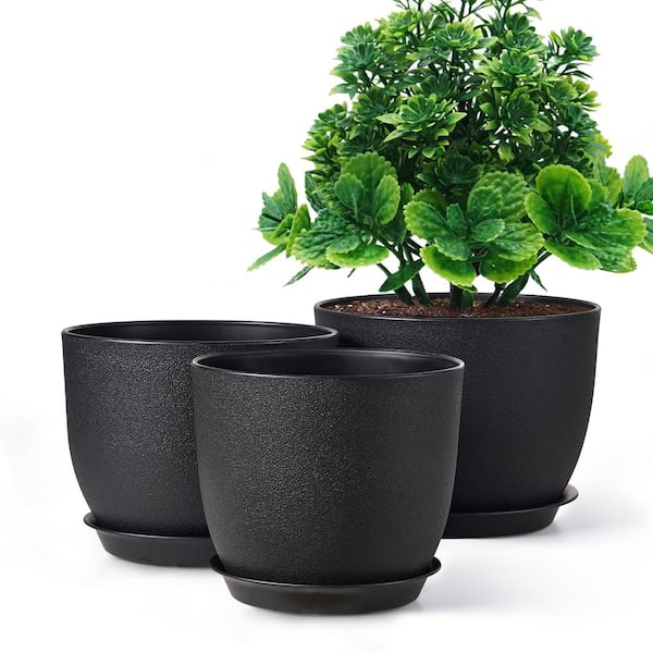 CONCORDIA KRONOS LLC Plant Pot 10 in./9 in./8 in., Black Plastic