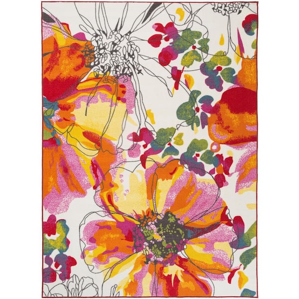 World Rug Gallery Modern Bright Flowers Non-Slip (Non-Skid) Multi