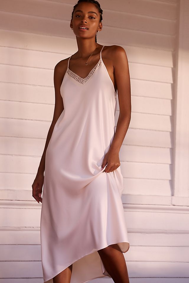 Flora Nikrooz Genevive Lace-Trimmed V-Neck Chemise | Anthropologie