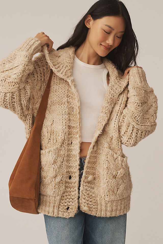 Pilcro Oversized Cable-Knit Cardigan Sweater | Anthropologie