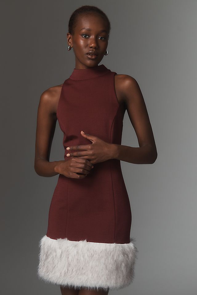Maeve Sleeveless Faux Fur Hem Mini Dress | Anthropologie