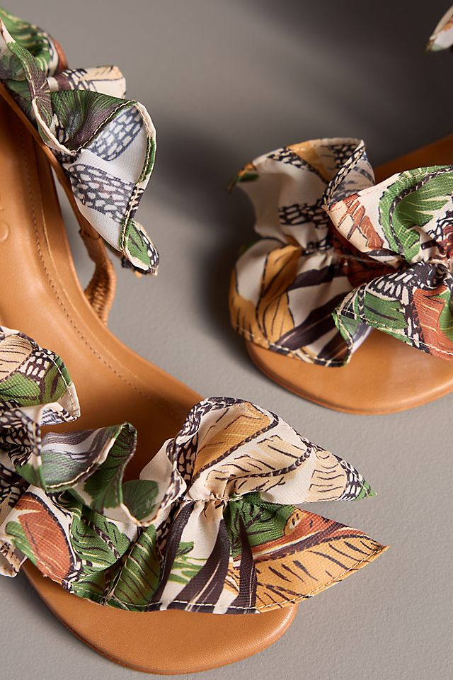 Farm Rio Ruffle Monstera Heeled Sandals | Anthropologie