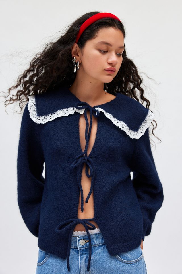 Kimchi Blue Maude Oversized Collar Tie-Front Cardigan | Urban