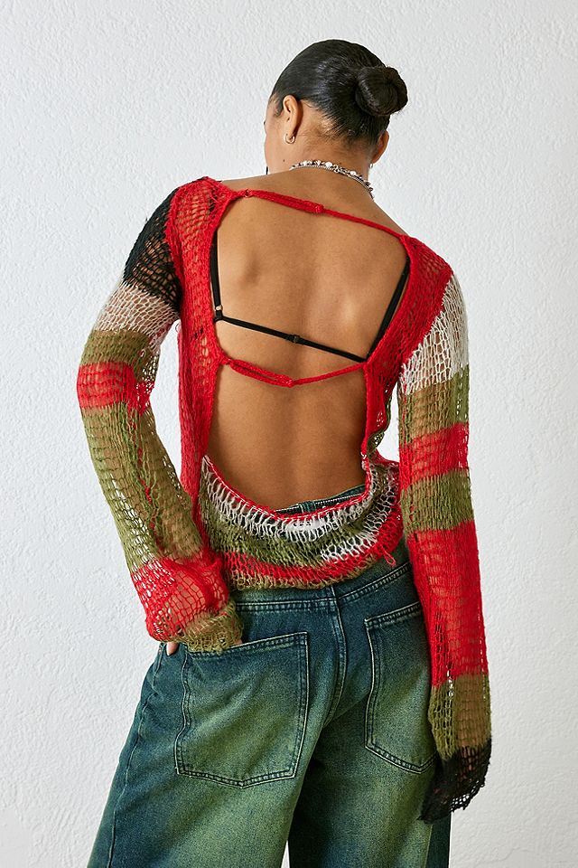 Jaded London Red Mercer Shredded Knit Jumper | Urban Outfitters UK