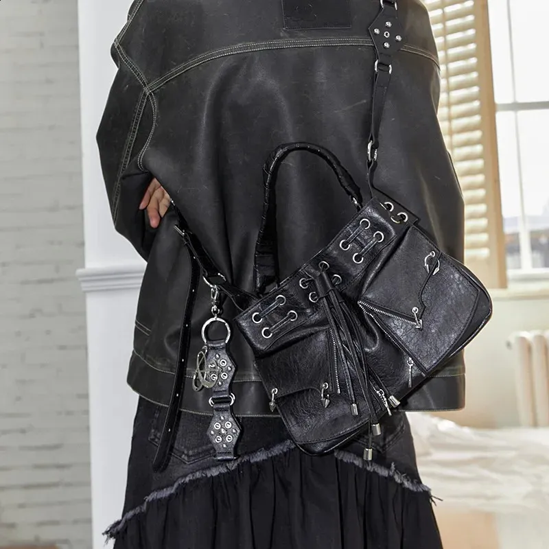 JIAERDI Y2k Grunge Sier Handbag Women Vintage Pockets Chic Leather