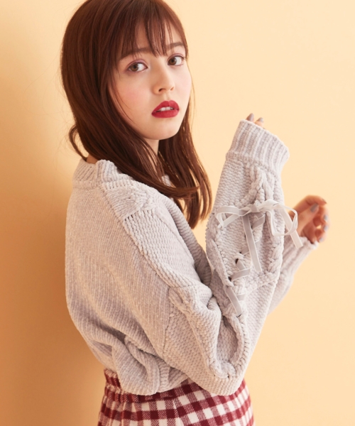 レースアップスリーブモールニット/MAJESTIC LEGON(マジェスティック