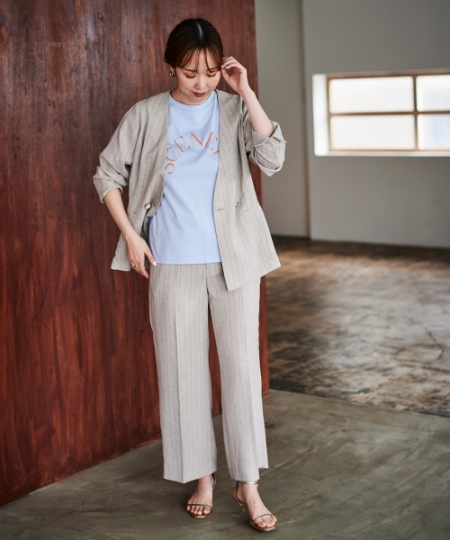 リネンライクストライプノーカラージャケット/le.coeur blanc(ルクール