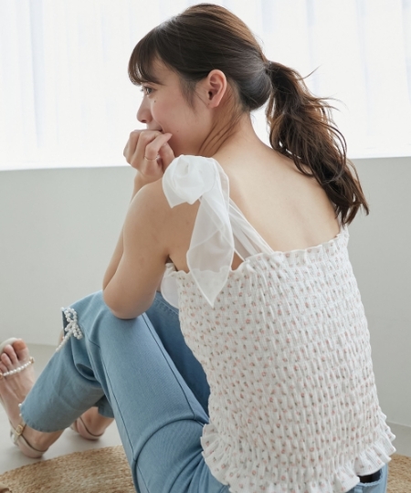 カップ付肩リボンシャーリングキャミ/MAJESTIC LEGON(マジェスティック