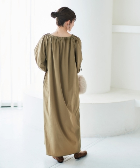 接触冷感・撥水加工》ナイロンストレッチギャザーワンピース/le.coeur