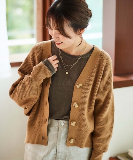 手洗い可能》片畦編みVネックカーディガン/le.coeur blanc(ルクール