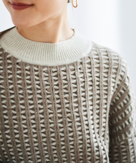 手洗い可能》交差編みバイカラーニットプルオーバー/le.coeur blanc
