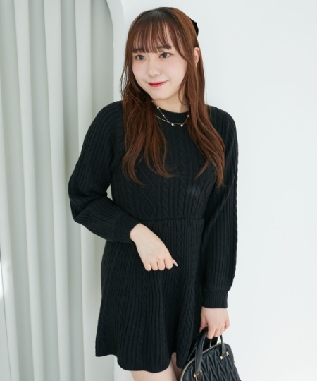 ケーブル編みフレアニットワンピース/MAJESTIC LEGON(マジェスティック